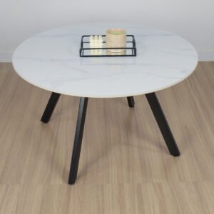 Mesa Zurich Redonda Baja Ratona Neolith Tapa Blanca 80cm