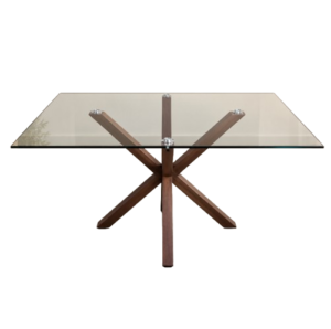 Mesa Taiwan Rectangular Vidrio 140 Cm Patas Nogal